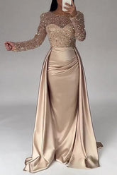 Gorgeous Long A-line Beading Sequined Prom Evening Dresses with Long Sleeves