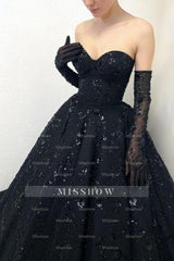 Gorgeous Long Black A-line Sweetheart Lace Laced-up Prom Evening Dresses