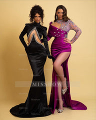 Gorgeous Long Black Mermaid High Neck Prom Dress With Long Sleeves