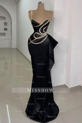 Gorgeous Long Black Mermaid One Shoulder Sleeveless Prom Evening Dresses with Lace