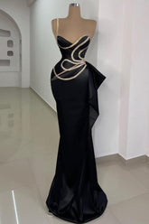 Gorgeous Long Black Mermaid One Shoulder Sleeveless Prom Evening Dresses with Lace