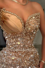 Gorgeous Long Champagne Sequined Beads Sleeveless Prom Dress