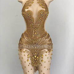 Gorgeous Long Gold Mermaid Lace Sleeveless Sexy Prom Dress