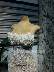 Gorgeous Long Mermaid Lace Beaded Strapless Prom Dress with Pearls