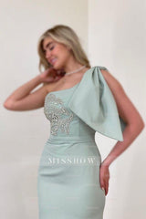 Gorgeous Long Mermaid One Shoulder Satin Rhinestones Sleeveless Prom Evening Dresses