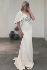 Gorgeous Long Mermaid One Shoulder Satin Rhinestones Sleeveless Prom Evening Dresses