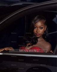 Gorgeous Long Mermaid Red Strapless Lace Prom Dress with Veil