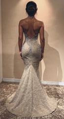 Gorgeous Long Mermaid Sexy Lace Sequined Sleeveless Prom Dress