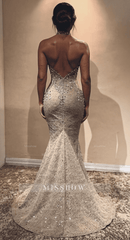 Gorgeous Long Mermaid Sexy Lace Sequined Sleeveless Prom Dress