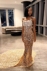 Gorgeous Long Silver Strapless Beaded Mermaid Sleeveless Prom Dress with Rhinestones