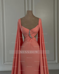 Gorgeous Mermaid Chiffon Off-The-Shoulder Cap Sleeve Prom Dresses With Rhinestone