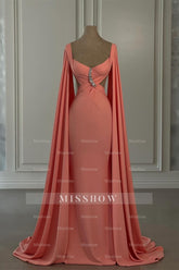 Gorgeous Mermaid Chiffon Off-The-Shoulder Cap Sleeve Prom Dresses With Rhinestone