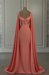 Gorgeous Mermaid Chiffon Off-The-Shoulder Cap Sleeve Prom Dresses With Rhinestone