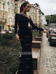 Gorgeous Mermaid Long Sleeves One-Shoulder Spandex Beading Prom Evening Dresses