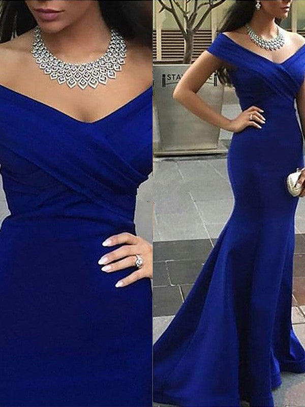 Gorgeous Mermaid Off-the-Shoulder Sleeveless Satin Prom Evening Dresses