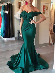 Gorgeous Mermaid Sleeveless Off-the-Shoulder Ruffles Spandex Prom Evening Dresses