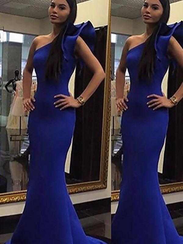 Gorgeous Mermaid Sleeveless One-Shoulder Ruffles Stretch Crepe Prom Evening Dresses