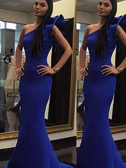 Gorgeous Mermaid Sleeveless One-Shoulder Ruffles Stretch Crepe Prom Evening Dresses
