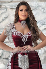 Gorgeous Red Sweetheart Column Appliques Sleeveless Split Front Floor-length Prom Evening Dresses with Train