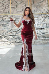 Gorgeous Red Sweetheart Column Appliques Sleeveless Split Front Floor-length Prom Evening Dresses with Train
