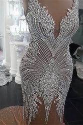 White v-neck rhinestone mermaid wedding dress