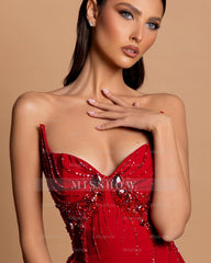 Gorgeous Satin Sleeveless Mermaid Sweetheart Rhinestone Long Prom Dress