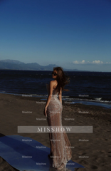 Gorgeous V-Neck Sleeveless Sexy Beaded Prom Dress with Front Slit