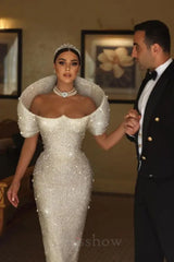 Gorgeous White Glitter Sequins Mermaid Wedding Gown Sweetheart Long Bridal Dress