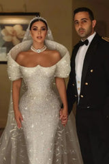 Gorgeous White Glitter Sequins Mermaid Wedding Gown Sweetheart Long Bridal Dress