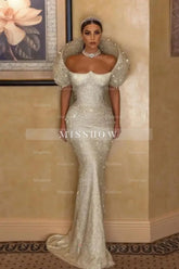 Gorgeous White Glitter Sequins Mermaid Wedding Gown Sweetheart Long Bridal Dress