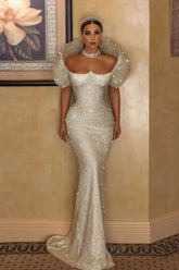 Gorgeous White Glitter Sequins Mermaid Wedding Gown Sweetheart Long Bridal Dress