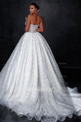 Gorgeous White Off-The-Shoulder Sleeveless Sequined Ball Gown Long Tulle Wedding Dresses With Appliques