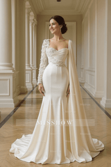 Gorgeous White Sweetheart Long Sleeves Beading Mermaid Prom Dresses