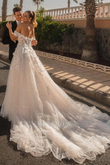 Graceful Ivory Off-The-Shoulder Sleeveless A-Line Wedding Dress with Appliques
