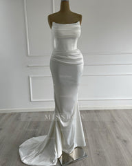 Graceful Ivory Strapless Sleeveless Mermaid Wedding Dress with Ruffles