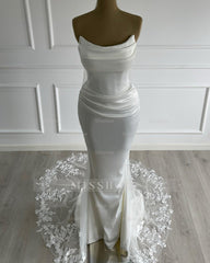 Graceful Ivory Strapless Sleeveless Mermaid Wedding Dress with Ruffles