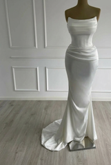 Graceful Ivory Strapless Sleeveless Mermaid Wedding Dress with Ruffles