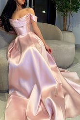 Graceful Pink Off-The-Shoulder Sleeveless A-Line Formal Dress