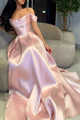 Graceful Pink Off-The-Shoulder Sleeveless A-Line Formal Dress