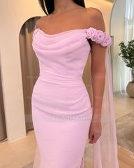 Graceful Sky Blue Off-The-Shoulder Sleeveless Mermaid Evening Dress with Slit