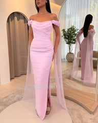 Graceful Sky Blue Off-The-Shoulder Sleeveless Mermaid Evening Dress with Slit