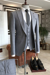 Gray Bespoke Three-Piece Peaked Lapel Business Suit