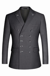 Gray Double Breasted Simple Peaked Lapel Business Suit