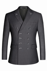 Gray Double Breasted Simple Peaked Lapel Business Suit