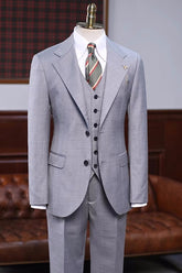 Gray Formal Notched Lapel Three-Piece Business Suit
