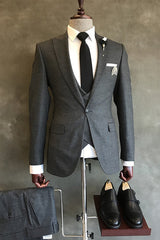 Gray Formal Three-Piece Peaked Lapel Business Suit