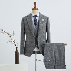 Gray Small Plaid Notched Lapel One Button Tailored Business Suit