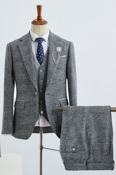 Gray Small Plaid Notched Lapel One Button Tailored Business Suit
