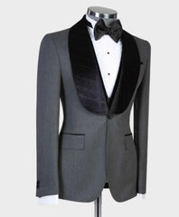 Gray Stylish One Button Wedding Suit with Black Shawl Lapel