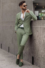 Green Fashionable Slim Fit Custom Men’s Prom Suit